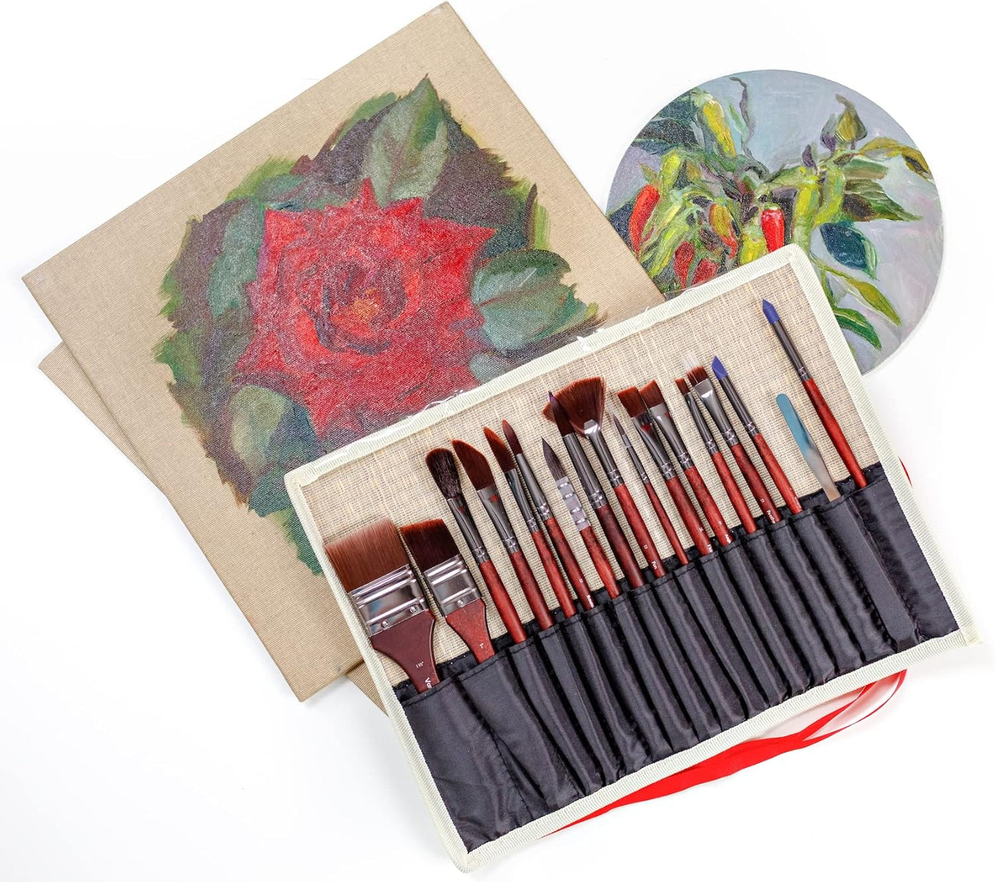 Professional Synthetic Brush Set for Acrylics - 17-Piece Artist Water Media Paint Brushes for Acrylics, Watercolor, Gouache. Beginner-Friendly with Great Flow Control and Snap - Verbena Set by ZenART