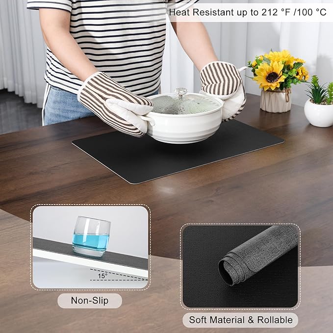 Myir JUN Placemats Set of 8, Dual Sided Faux Leather Placemats Place Mats Set of 8 Indoor for Dining Table Non-Slip Washable Heat Resistant Outdoor Table Mats (Set of 8, Black Gray)