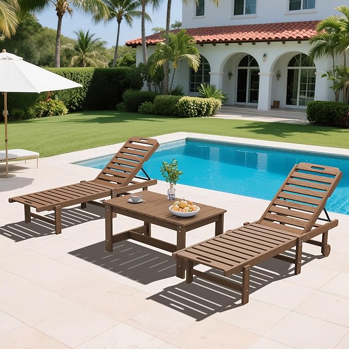 SERWALL Patio Coffee Table, HDPE Rectangle Outdoor Coffee Table Set of 2, Brown
