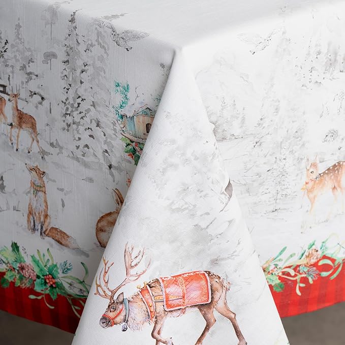 Maison d' Hermine Table Cloth Rectangle Table 100% Cotton 60 x 120 Inches Fall Tablecloth Reusable Everyday Use for Thanksgiving Christmas Decorations Dining Farmhouse Party (Christmas Tradition)