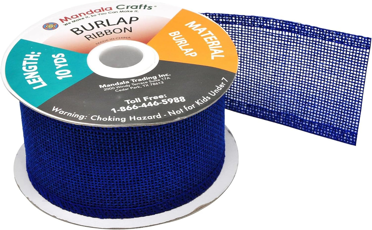 Mandala Crafts Royal Blue Burlap Ribbon 2 Inches Wide Jute Ribbons for Crafts - 20 Yds Roll Rustic Burlap Wrap Trim Ribbons for Wreaths Bows Wedding Party Decoration