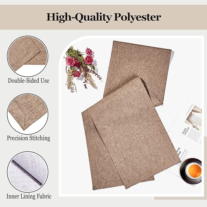 Mebakuk Linen Farmhouse Table Runner Large Burlap Style Soft and Waterproof Decorative Fabric Runner for Outdoor Wedding and Dinner (14 x 72 Inch, Flaxen)