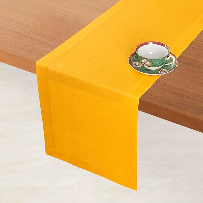 D'Moksha Homes Linen Table Runner 54 Inches - 100% Pure Linen Sunflower Yellow Table Runner 14 x 54 Inch for Dresser, Coffee Tables, Winter, Holiday - Machine Washable