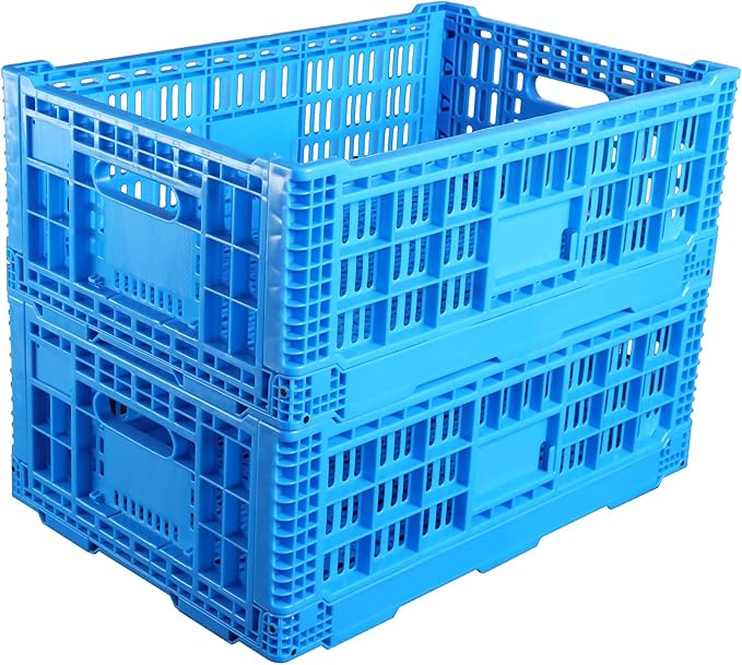 Collapsible Storage Bin Containe，52 Liter Transferheavy duty plastic storage box,blue milk crates heavy duty Transit storage of various items (2)