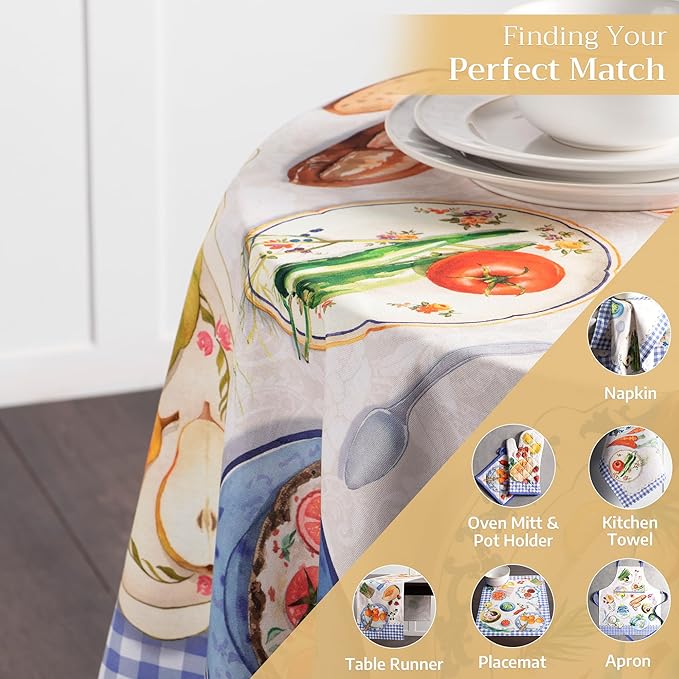 Maison d' Hermine Table Cloth Round Table 100% Cotton 69 Inches Tablecloth Reusable Decorative Everyday Use for Dining Room, Farmhouse, Home, Party, Festive & Wedding Spring Summer - Gourmand