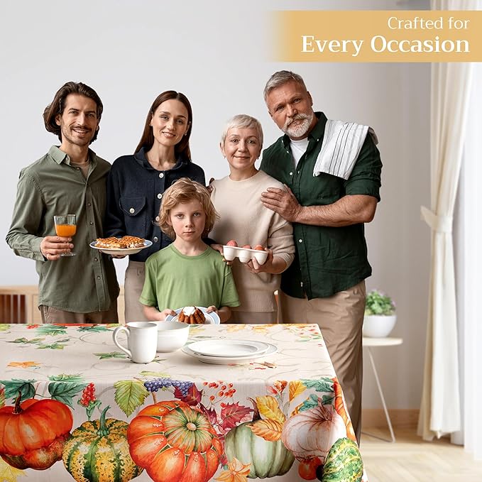 Maison d' Hermine Table Cloth Rectangle Table 100% Cotton 60 x 90 Inches Fall Tablecloth Reusable Everyday Use for Thanksgiving Christmas Decorations Dining Farmhouse Party (Lumina)