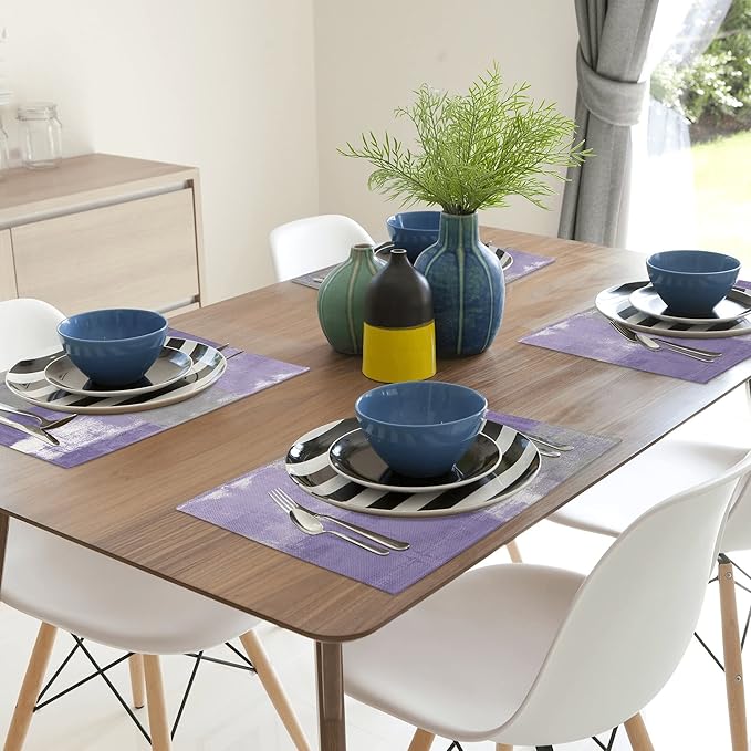 Modern Art Placemats Set of 4 Purple Abstract Painting Place Mats Washable Linen Grey Placemat for Dining Table Kitchen Party Home Decor 18x12 Inches