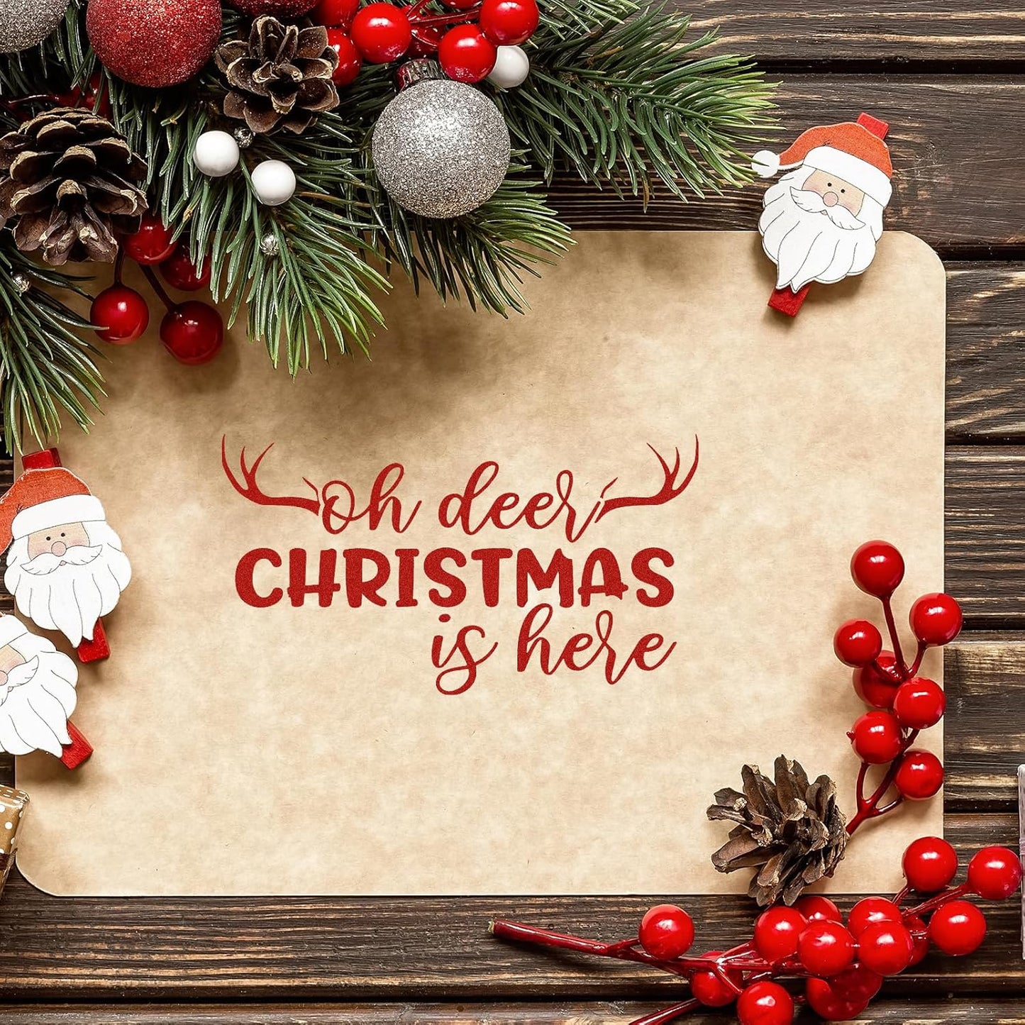 Whaline 4 Sheet Christmas Words Clear Stamps Greeting Words Santa Xmas Tree Pattern Silicone Transparent Stamps Border Stamp Cards for DIY Craft Card Making Scrapbooking Embossing Album Decor