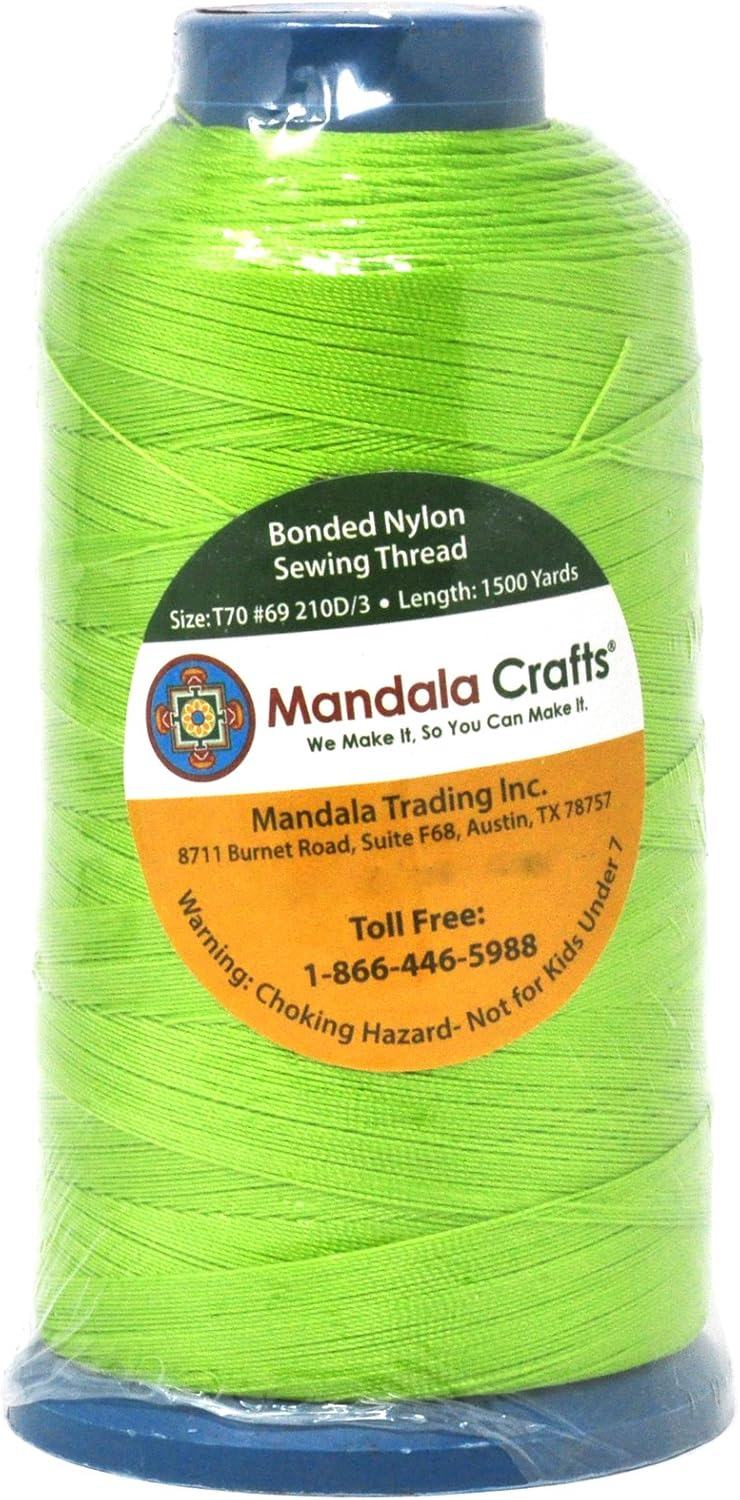 Mandala Crafts Bonded Nylon Thread Lime Green Heavy Duty Sewing Threads - 1500 YDs Size 69 210D T70 Tex 70 Thread for Leather Jeans Weaving Outdoor Marine Upholstery Threads