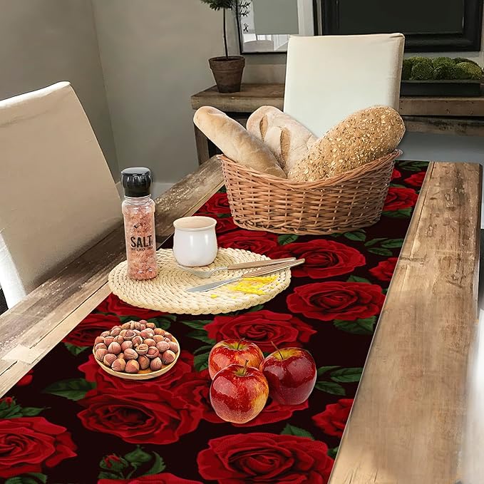 Table Runner Red Roses Table Runners Summer Seasonal Kitchen Dinning Decor for Indoor Outdoor Holiday Home Wedding Party 13x70 Inch