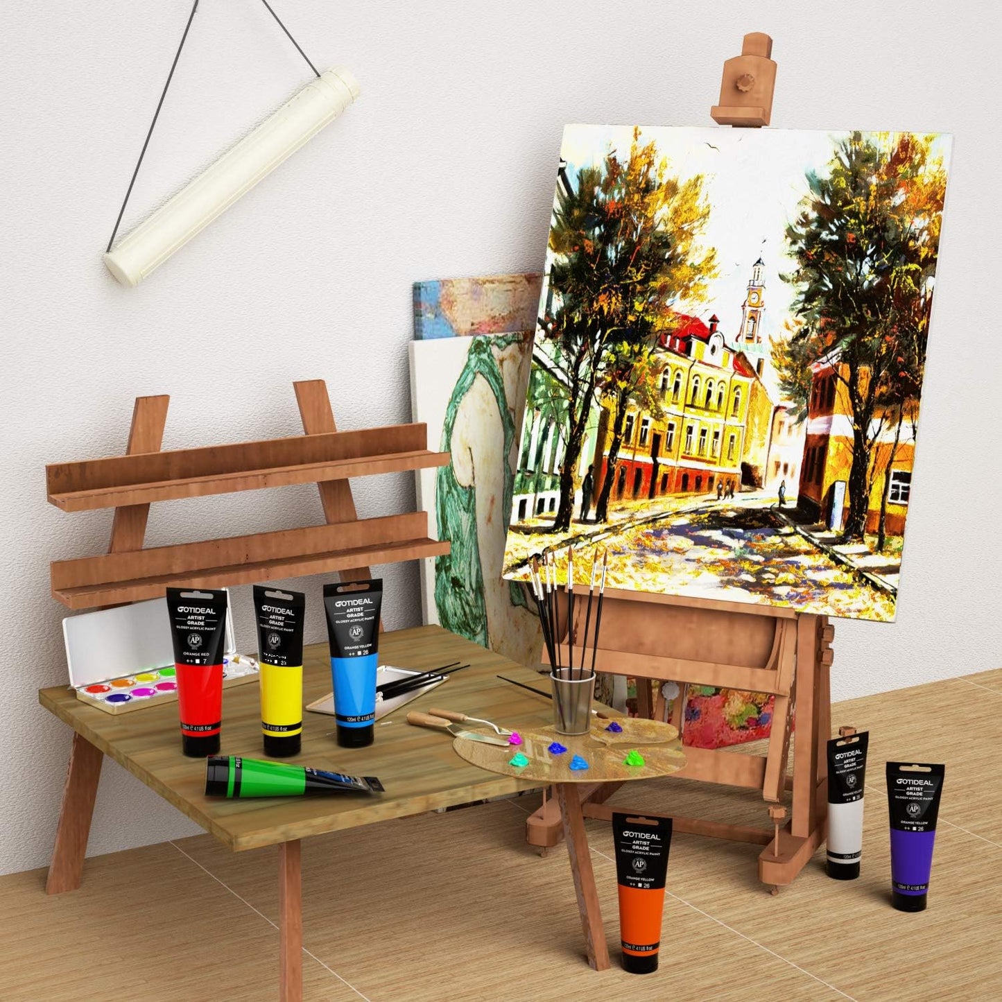 GOTIDEAL Acrylic Paint Lemon Yellow Tubes(120ml, 4.1 oz) Non Toxic Non Fading,Rich Pigments for Painters, Adults & Kids, Ideal for Canvas Wood Clay Fabric Ceramic Craft Supplies (Lemon Yellow)