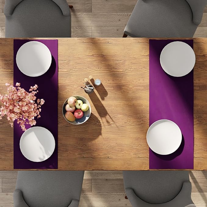Encasa XO Table Runner 13"x36" Long | Cotton Canvas Fabric | Purple Solid Color | Machine Washable & Durable