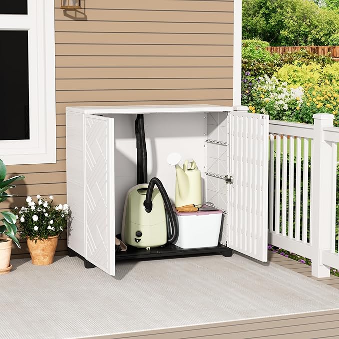 Outdoor/Indoor Storage Box,Resin and Plastic Storage Cabinet Waterproof,Outdoor Cabinet for Patio/Garden/Balcony/Backyard/All Room(NO Shelf-White)