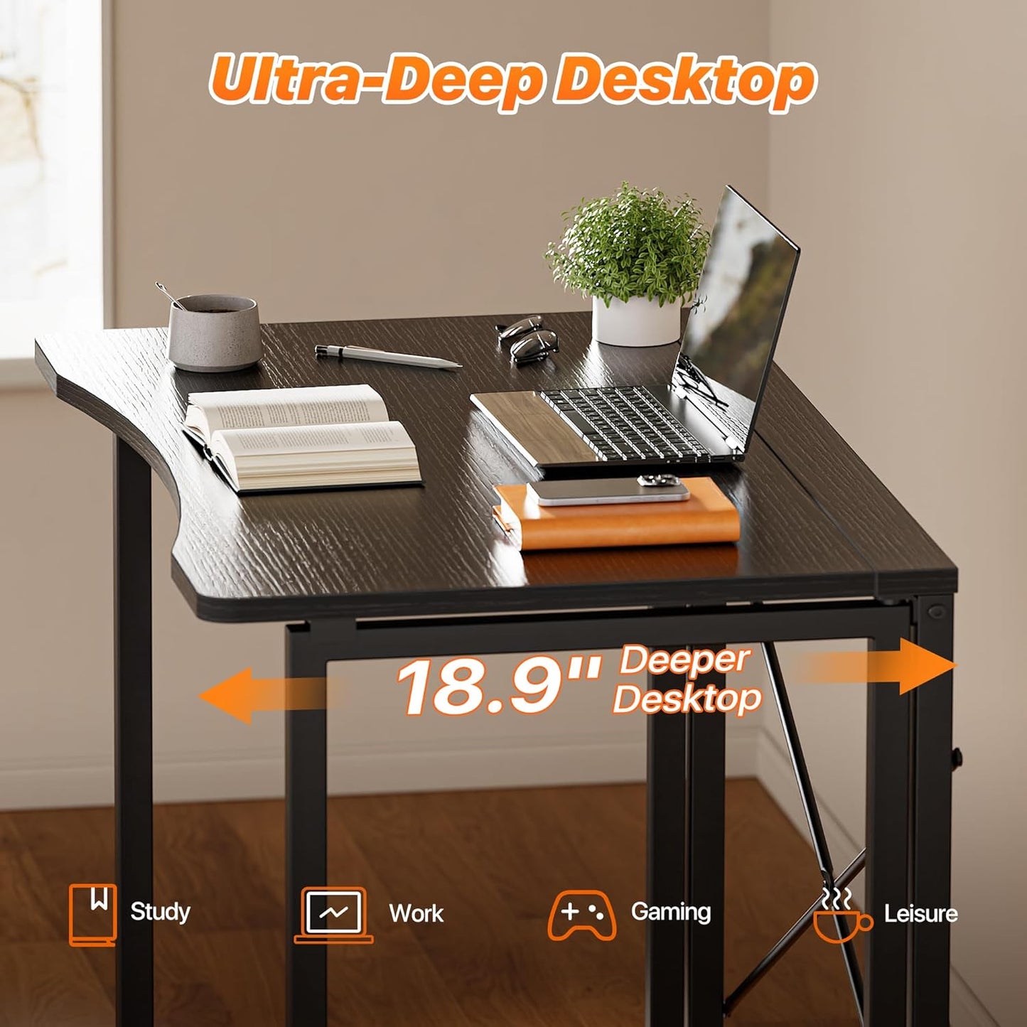Huuger Folding Desk for Small Spaces, 31.5 Inch Foldable Computer Table, for Home Office, Study, Bedroom, Dorm, Space Saving, Small Writing Work Office Computer Desk, Easy to Fold, Black