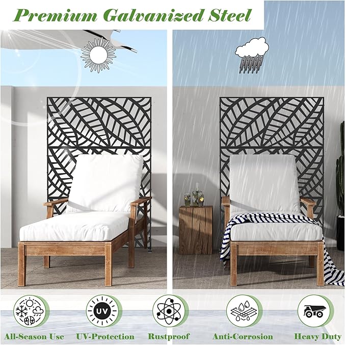 Domi Metal Privacy Screen, Freestanding Outdoor Indoor Divider, Decorative Privacy Screen Panels for Balcony Patio Garden, Leaf-Shaped