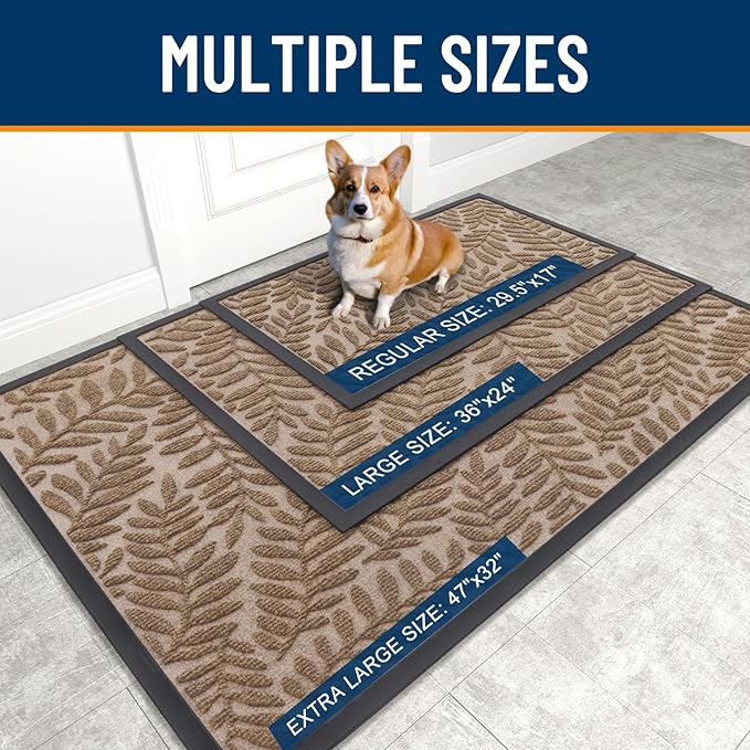 OLANLY Door Mat Indoor Outdoor Entrance, 29.5x17, Waterproof All-Weather All-Season Doormat, Sturdy Natural Rubber, Stain and Fade Resistant, Low Profile, Easy Clean Patio Entryway Mat, Light Brown