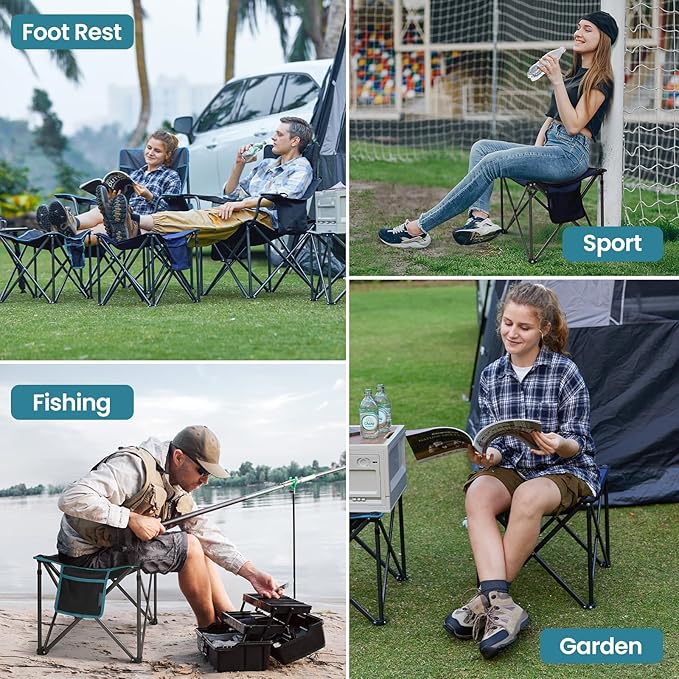 FUNDANGO Folding Camping Stool, 18.1 Inch Oversized Foot Stools 400 Lbs Heavy Duty Portable Padded Seat Anti-Slip Foots & Carry Bag for Fishing Outdoor Lawn Travel (Blue)