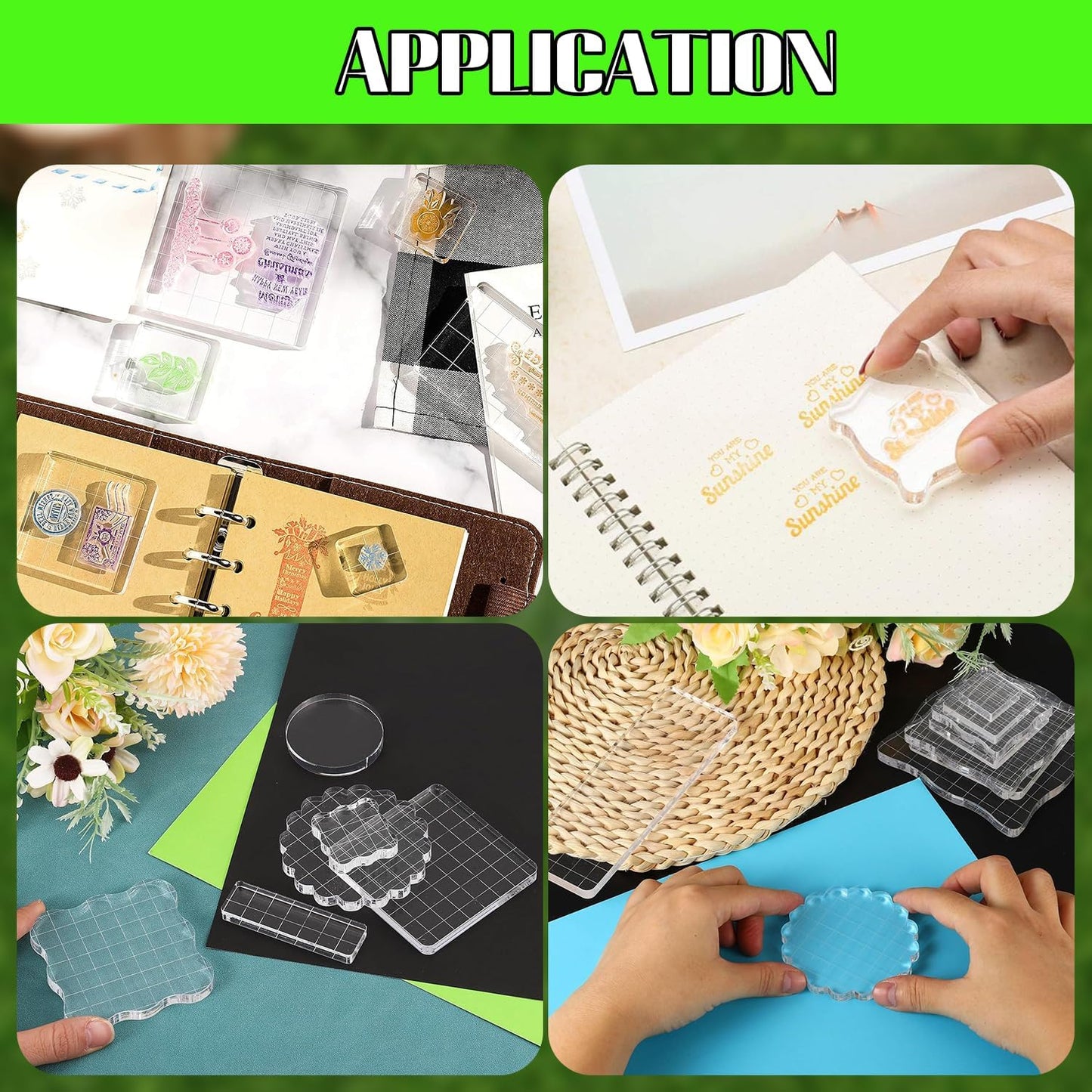 2Pcs Clear Stamp Blocks Set, 3 x 3 Inch Square Acrylic Blocks for Stamping With Grid Lines - Scrapbooking Crafts Tools