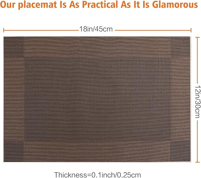 Placemats Set of 6,Washable,Heat and Stain Resistant Indoor/Outdoor Place mats,Vinyl Woven Non Slip Table Mats for Restaurant Table Protection,PVC Placemats(Brown,6PCS)
