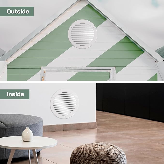 Vent Systems 6 Inch (Inner) Pack of 5 White Vent Cover - Round Metal HVAC Return Air Grille with Mesh Screen - Register Soffit Wall Vent - Outdoor, Indoor, Crawlspace - Exhaust Ventilation Grill