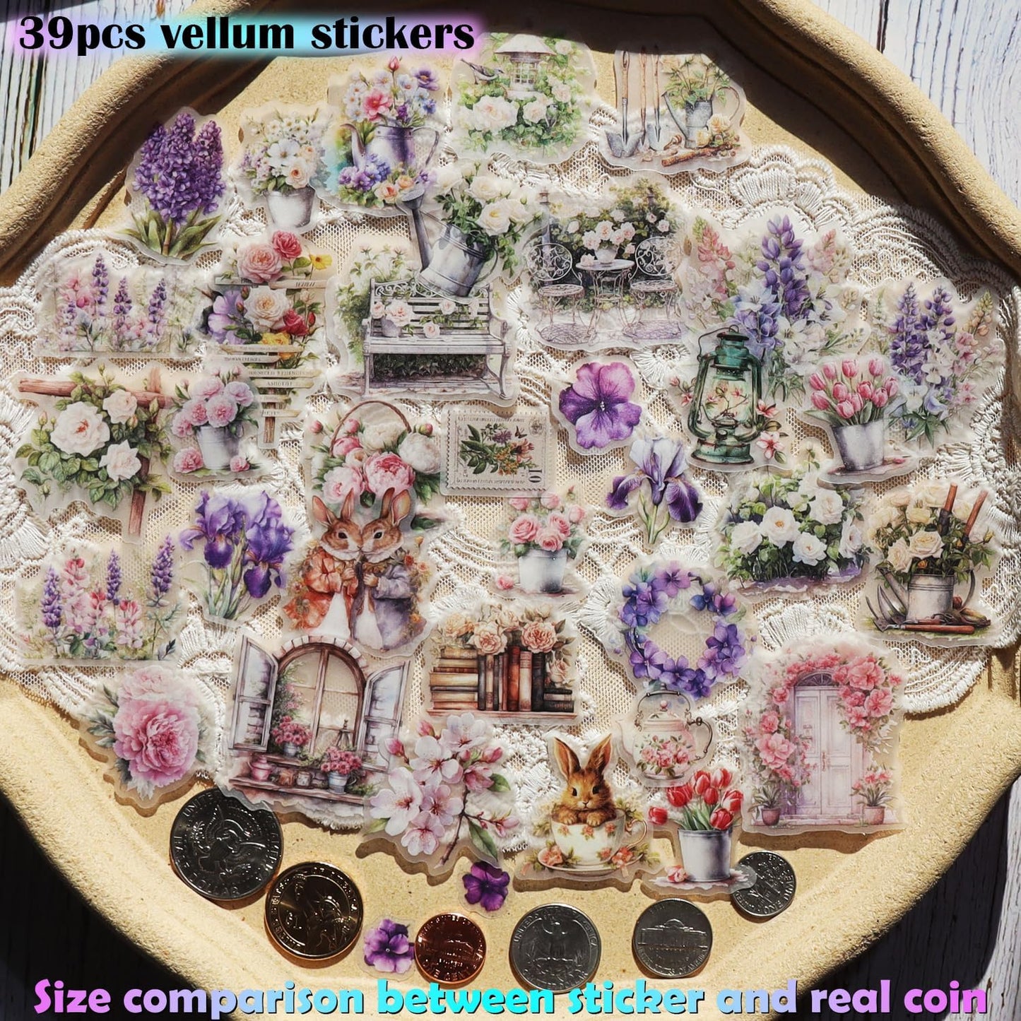 Vintage Vellum Stickers Floral Plants Elements Scrapbooking Supplies Flowers Botanic Natural Translucent Paper Self-Adhesive Junk-Journal Items (Spring Garden)