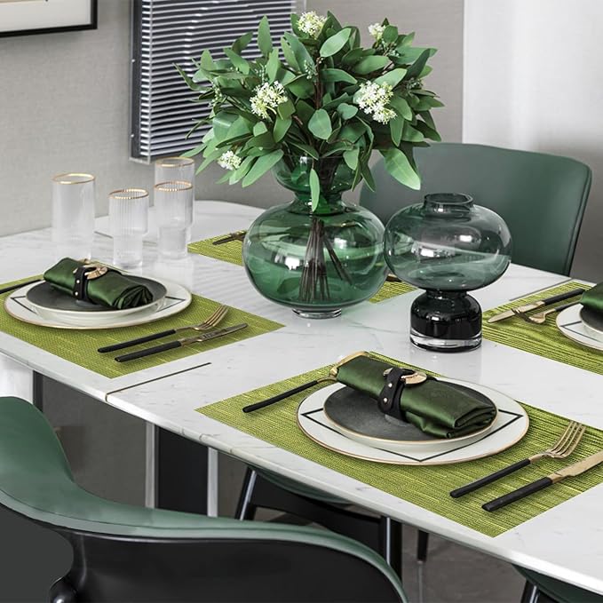 Woven Vinyl Placemats Set of 8 Wipe Clean PVC Heat Resistant Place Mats Durable Waterproof Stain Resistant Indoor Outdoor Table Mats (Teal)