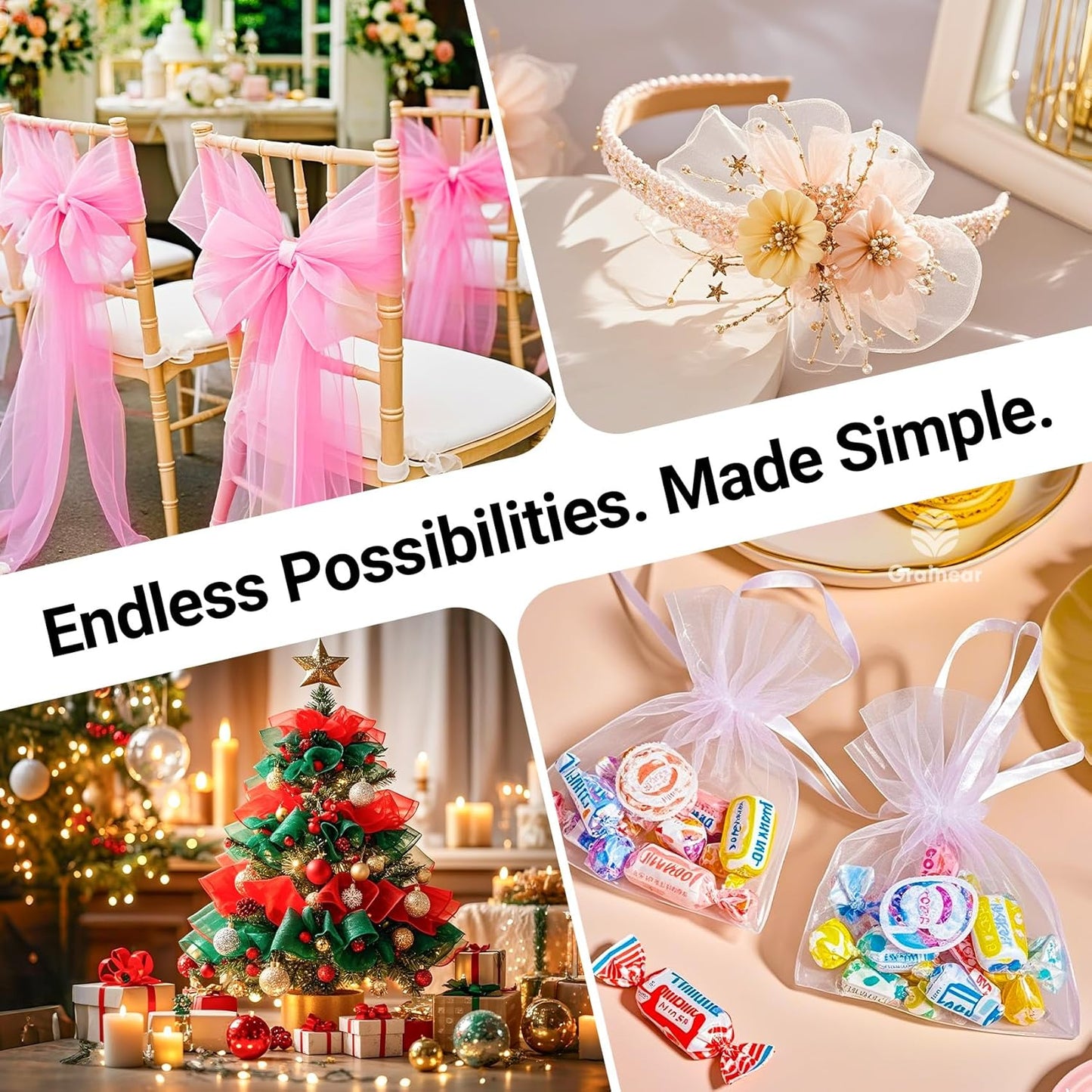 Black Organza Fabric – 16" x 20 Yards Elegant Sheer Tulle Bolt for Wedding Arches, Party Decor, Chair Bows, Gift Wrapping & Large DIY Projects (Full Roll)