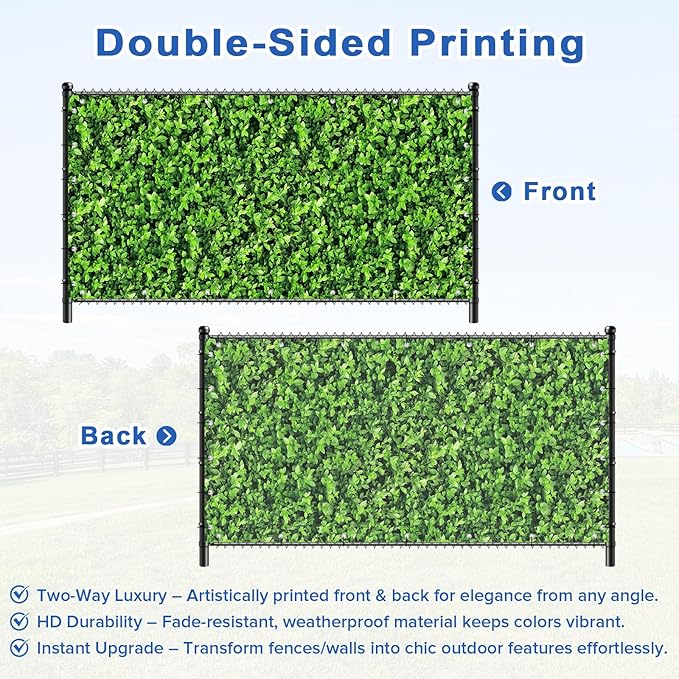 UPGRADE 4'x47'Customized PVC Privacy Fence Screen with Green Leaves Print – Outdoor Waterproof Patio Privacy Cover for Yard, Balcony, Garden Fence Decoration