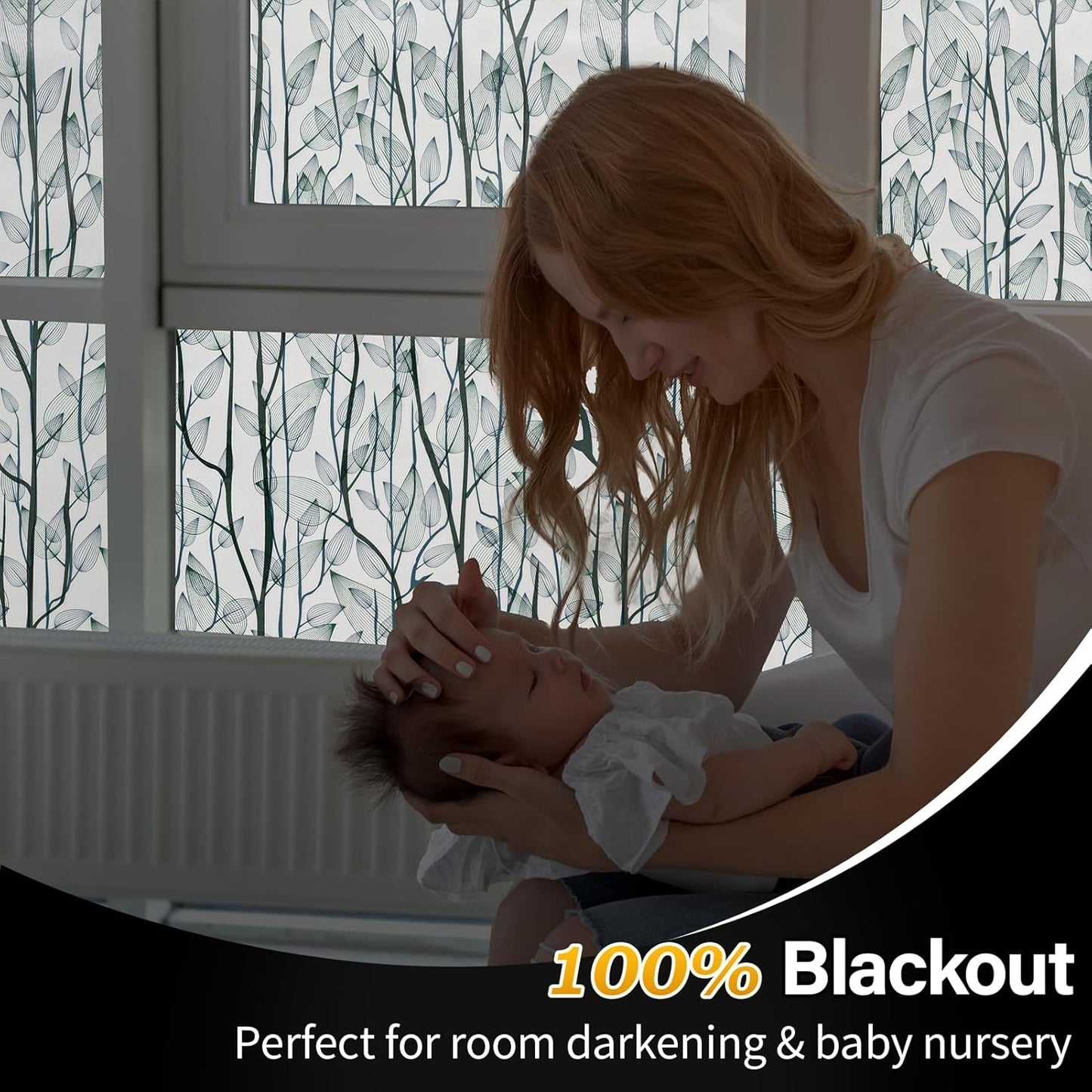 Leaf Pattern Window Tint with Installation Tools, Blackout Window Cover, Sun Blocking Window Tint for Home (Full Blackout Opaque, 35.4'' x 78.7'')