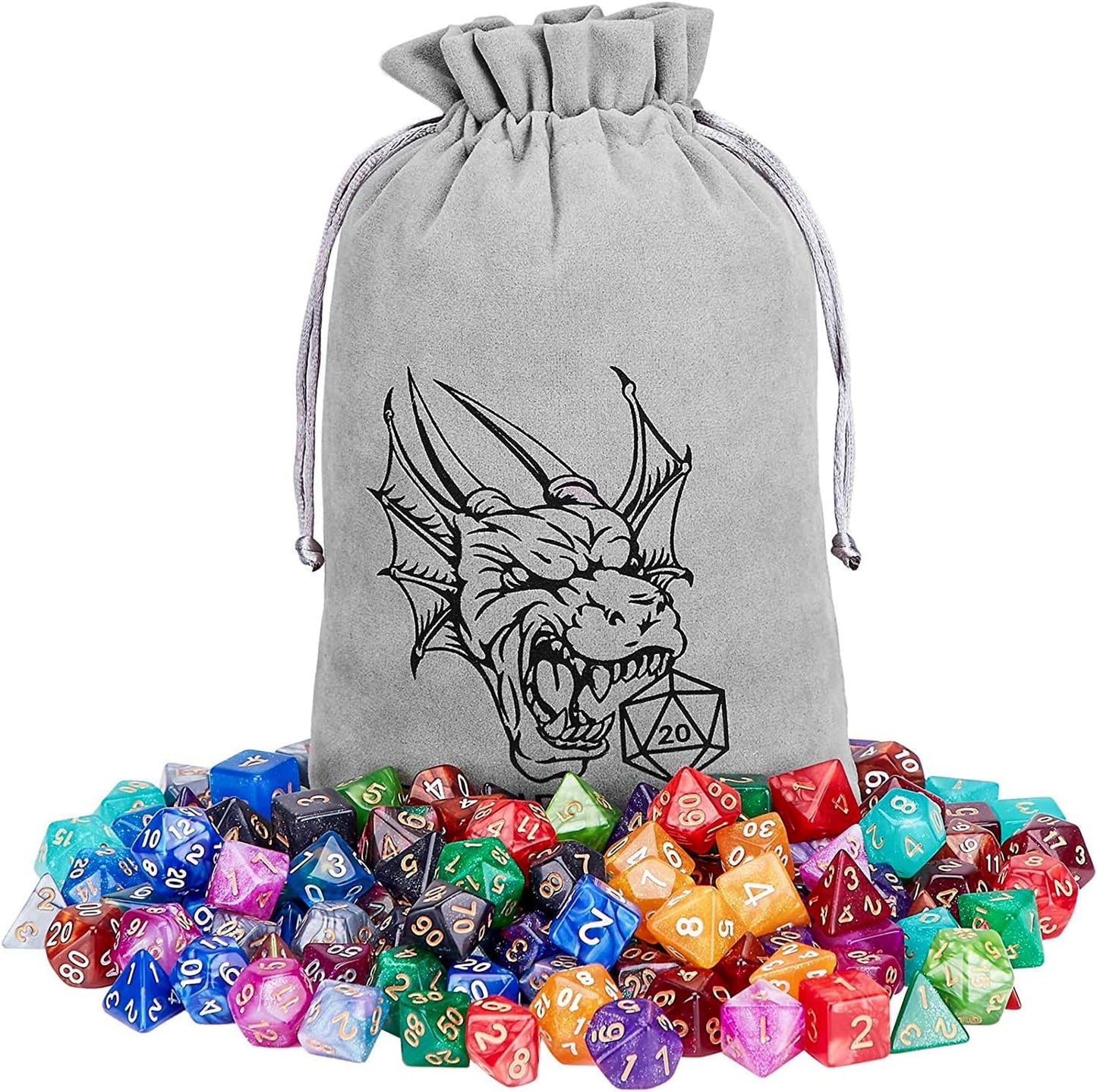 DND Dice Set - 20X7(140pcs) Polyhedral Dice for Dungeons and Dragons D&D RPG MTG Table Games with 1 Large Flannel Bag