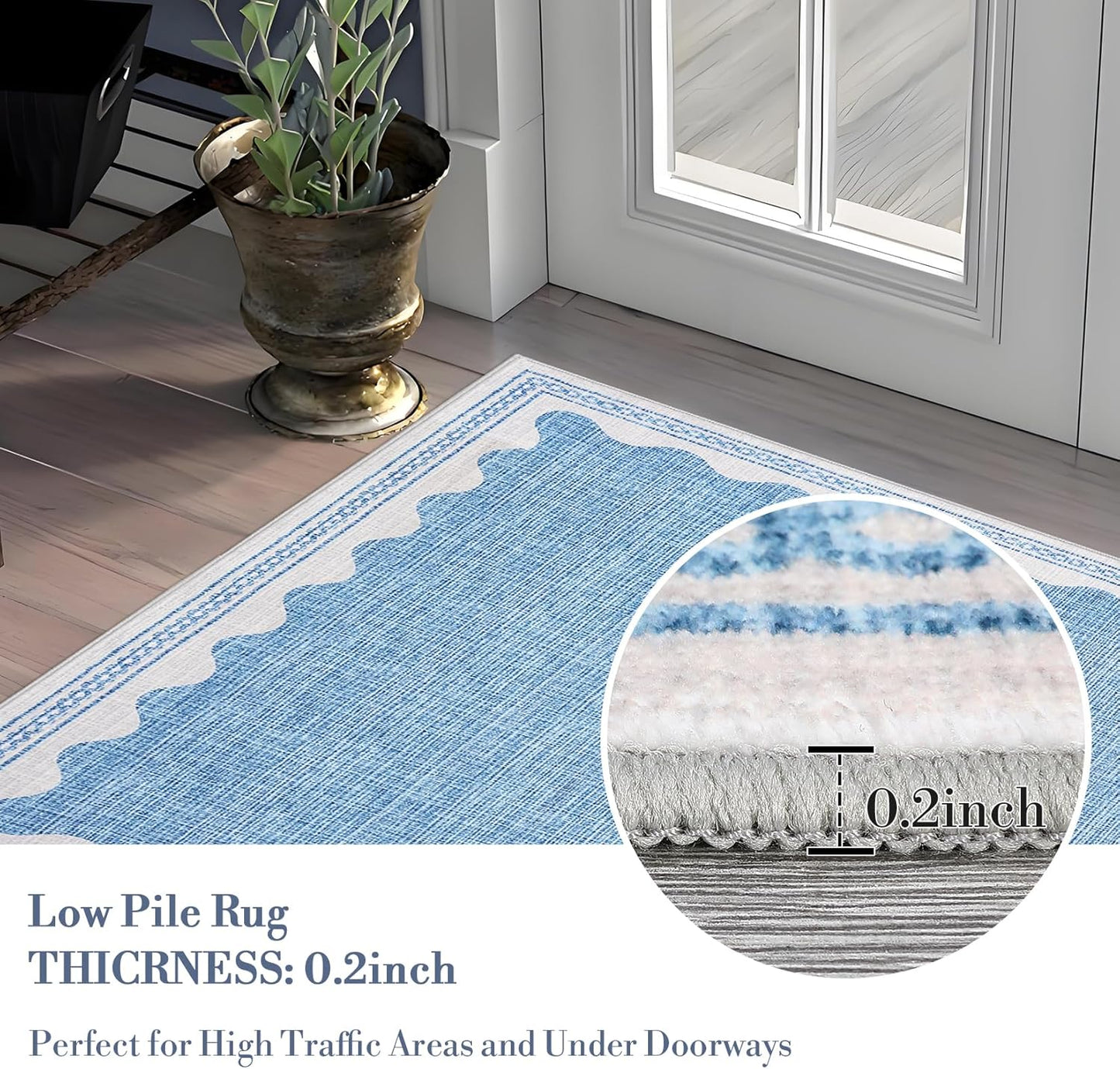 Scalloped Rug 4x6 Rugs for Entryway, Small Area Rugs Solid Blue Rug for Bedroom Girls, 4x6 Washable Rugs for Living Room, Non Slip Scalloped Bath Mat, Soft Dorm Nursery Carpet for Bedside
