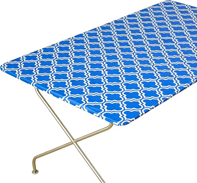 Rectangle Picnic Table Cloth, Elastic Waterproof Fitted Vinyl Tablecloths for 4 Foot Tables, Wipeable Flannel Backed Table Covers for Dining, Camping, Outdoor(Blue,30"x48")