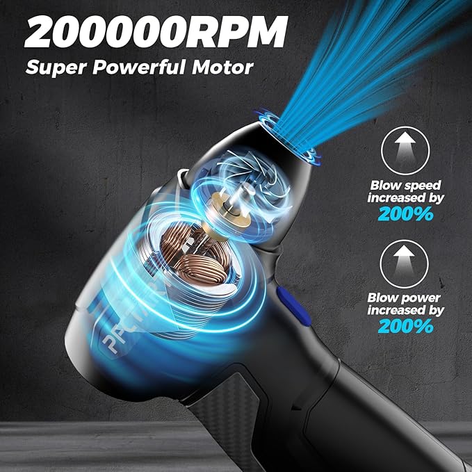 Compressed Air Duster - 200000RPM Super Power Turbo Fan with Brushless Motor, Jet Blower, Electric Air Duster for Keyboard, PC, Car, Home Cleaning Kits Blue