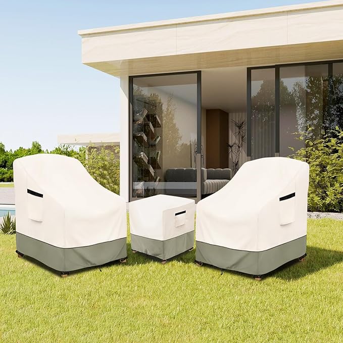 3-Piece Patio Furniture Covers Waterproof for Outdoor Bistro Set with Table & 2 Chair Covers, Heavy Duty 600D Outdoor Veranda Patio Garden Furniture Cover（Green）