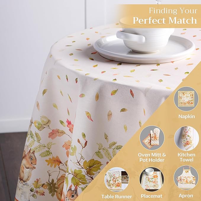 Maison d' Hermine Table Cloth Round Table 100% Cotton 63 Inches Fall Tablecloth Reusable Everyday Use for Thanksgiving Christmas Decorations Dining Farmhouse Party (Pumpkin Passion)