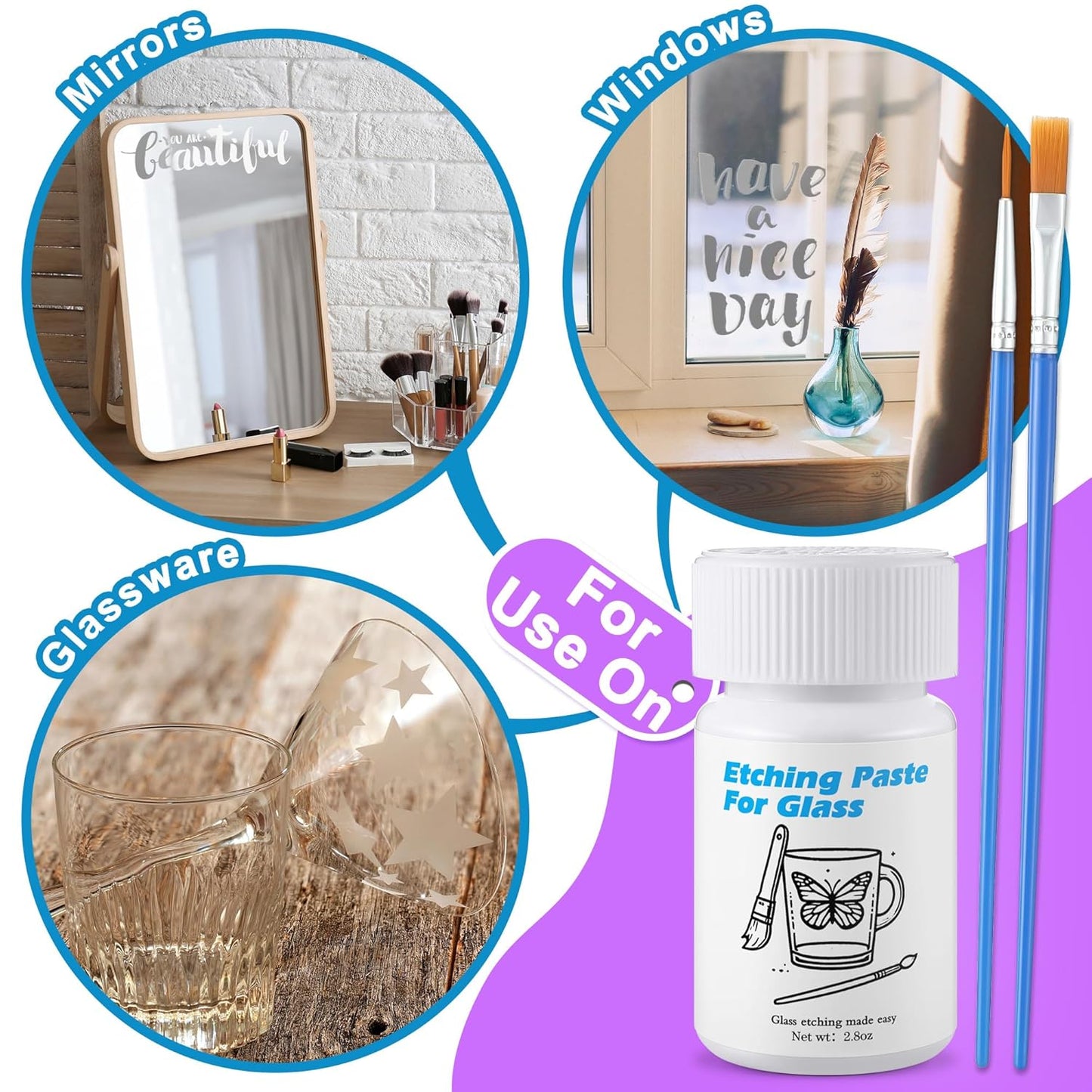 Glass Etch Starter Cream Kit for Intricate Designs Etching Art Cream(2.8 Oz) Etching Paste DIY Art Craft Supplies Create Permanently Stunning Etched Designs for Mirrors Windows Glass