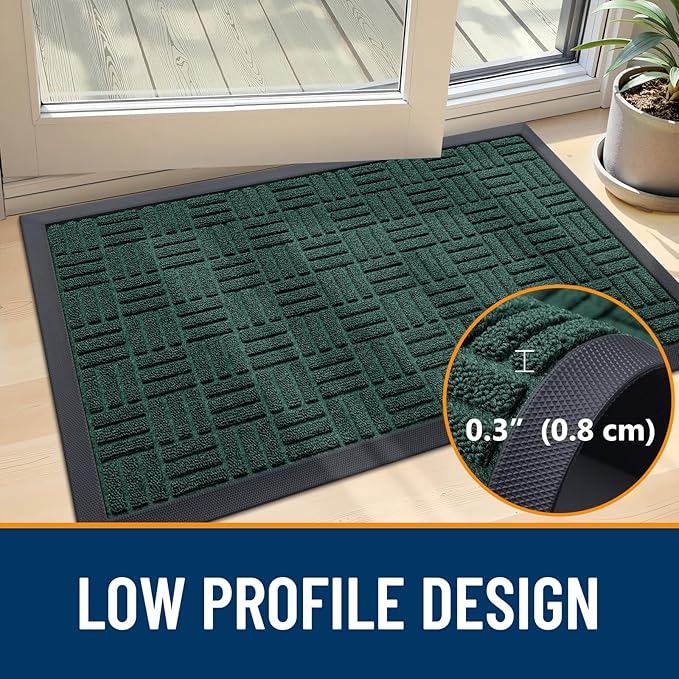 OLANLY Front Door Mat Outside Entrance 47x32, Absorbent, Heavy Duty Sturdy Natural Rubber Doormat Indoor Outdoor, Non-Slip, Stain and Fade Resistant, Low Profile Floor Mat for Entryway, Black Green