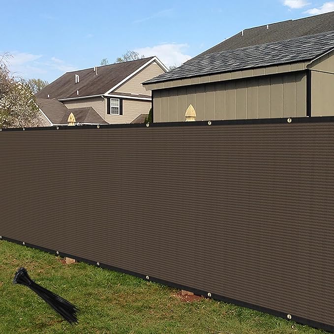 ECOOPTS 4'x120' Privacy Fence Screen Windscreen with Copper Grommets, Fit for Commercial Fence and Residential Garden Outdoor 90% UV Blockage, Cable Zip Ties Included (Brown)