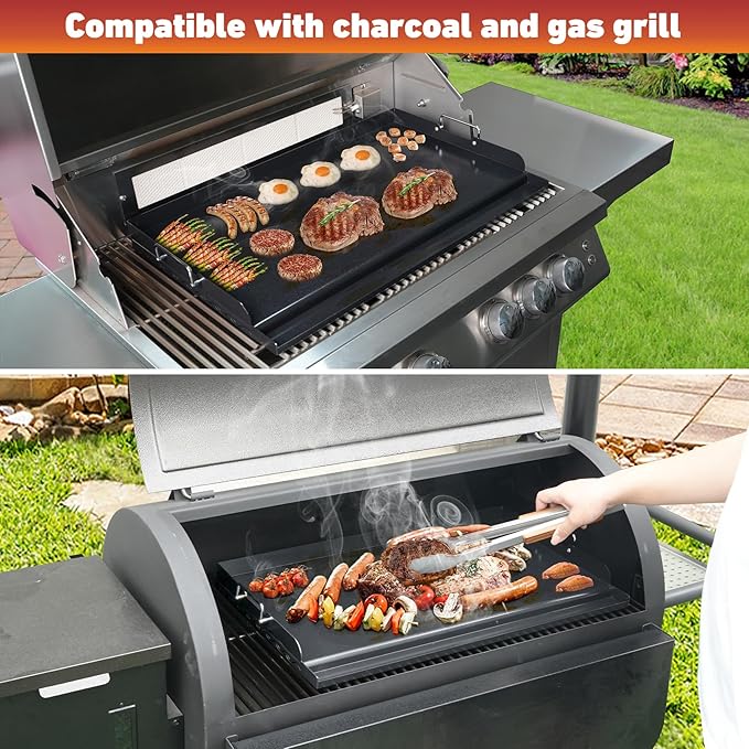 Skyflame 23"x16" Universal Grill Flat Top Griddle, Ceramic Coating Nonstick BBQ Cooking Griddle with Handles and Grease Groove, Fit for Gas/Charcoal Grills