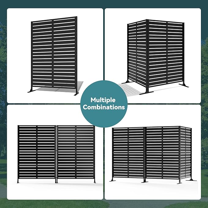 Modern Shade Metal Privacy Screen Outdoor 72" H x 48" W, Stable & Durable Privacy Fence Panels for Instant Privacy & Space Division, Freestanding Decorative Patio Screens for Outdoor, Black (4 Panel)