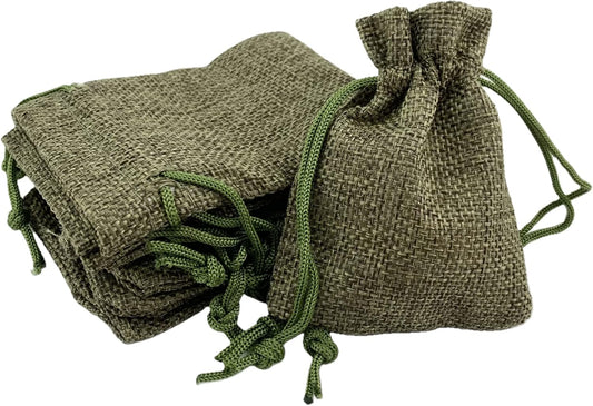 Palmhomee Pack of 25 Burlap Gift Bags with Drawstring Linen Jewelry Pouches Wedding Hessian Jute Bags for Birthday and Treat Pouches Party Wedding Favors Gift (2.8x3.6 Inch, Moss Green)