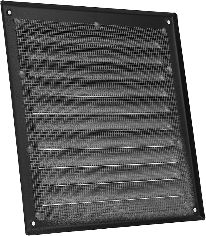 Vent Systems 8 x 8 Inch (Inner) - Pack of 2 - Black Metal Soffit Vent Cover - Durable Square Air Vent Grille with Mesh Screen - Weather Resistant Ventilation Grill - Wall & Ceiling, Indoor & Outdoor