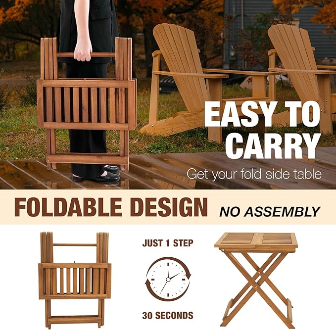 Folding Wooden Side Table – Premium Portable Foldable Table for Outdoor & Indoor Use, Patio, Camping & Small Spaces – Perfect with Adirondack Chairs – Golden Teak Finish
