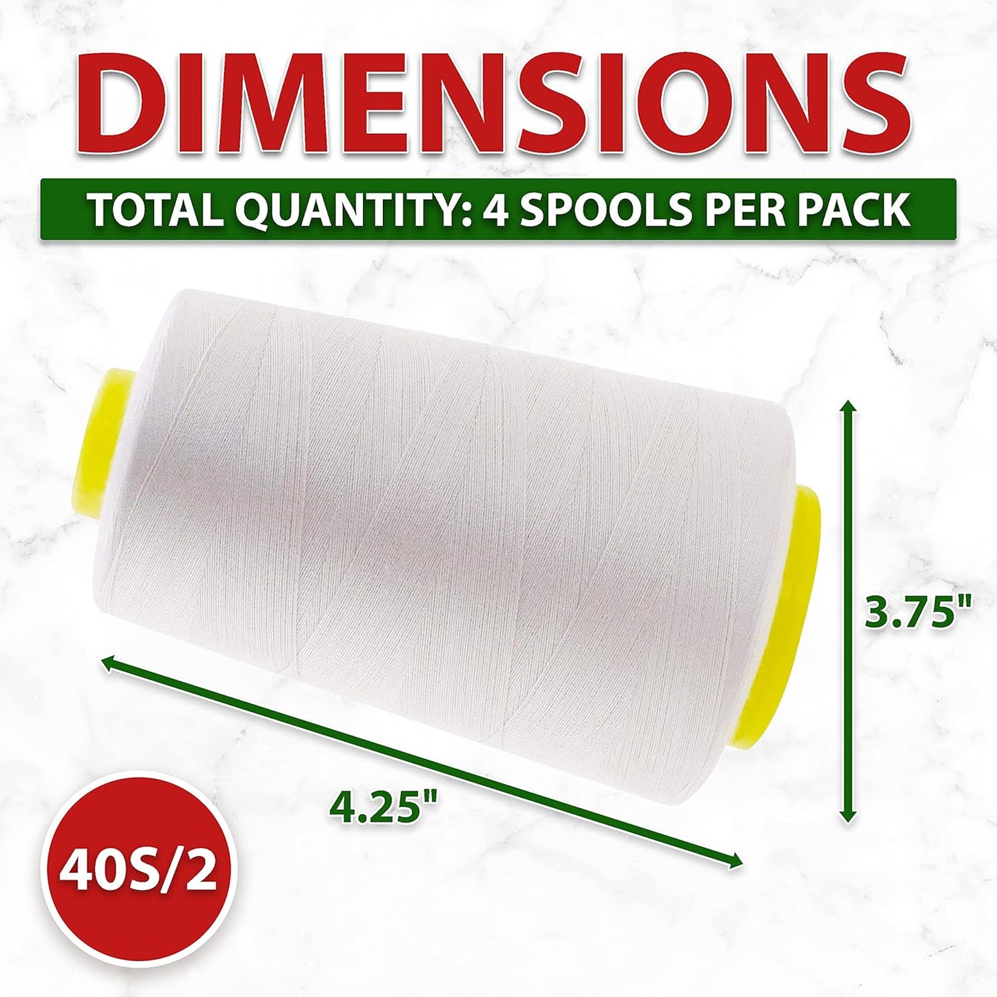 Mandala Crafts 4 Pack of Serger Threads Cones Spools - 40S/2 24000 Yards Polyester Off White Threads for Sergers Machine and Overlock Quilting Sewing Machine