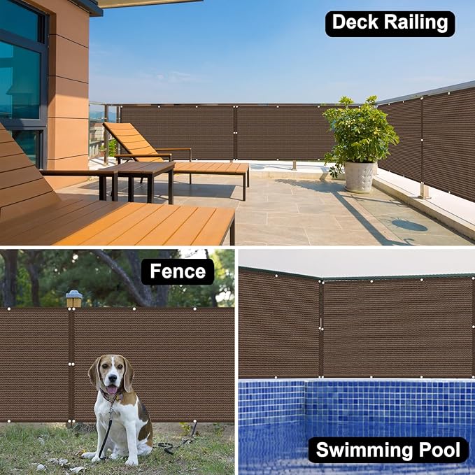 Eden's Decor Balcony Privacy Screen Brown 2'6"x 26' Cover Mesh Windscreen Weather-Resistant UV Protection for Backyard Deck, Patio, Balcony, Pool, Porch, Fence, Railing, Gardening