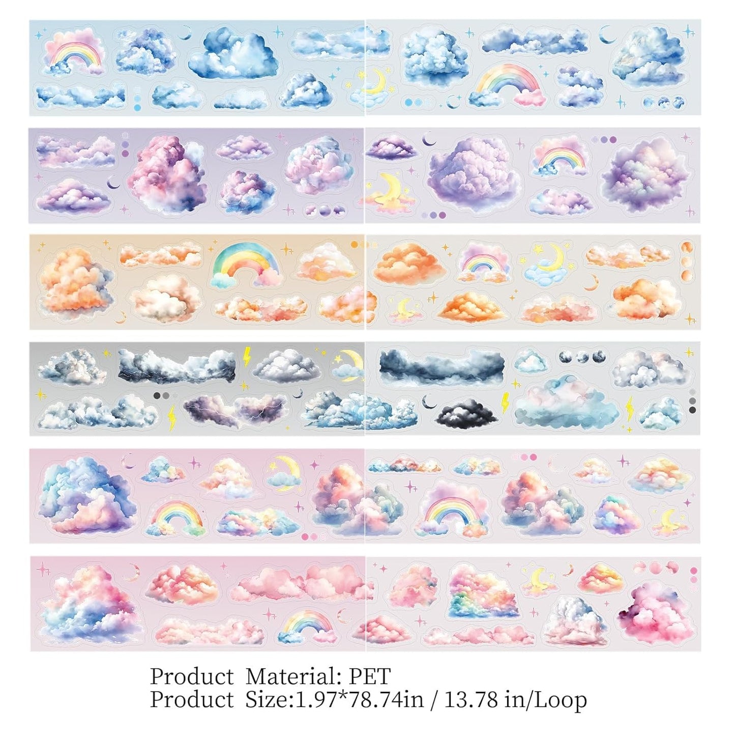6 Rolls Cloud PET Tape Set,Pre-Cut Sky Ephemera Stickers for Scrapbook Supplies,Journaling,Junk Journal,Scrapbooking,Crafting,DIY Projects, Diaries(Cloud)