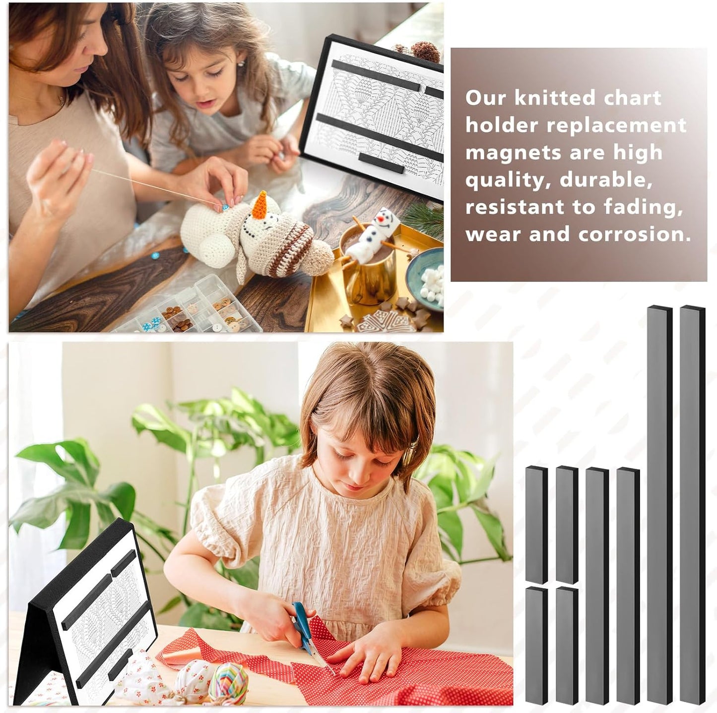 Flutesan 8 Pcs Knitting Chart Keeper Magnet Replacement Set Cross Stitch Line Keeper Knitting Pattern Holder Fold up Pattern Holder, Only Magnet (Large Size)