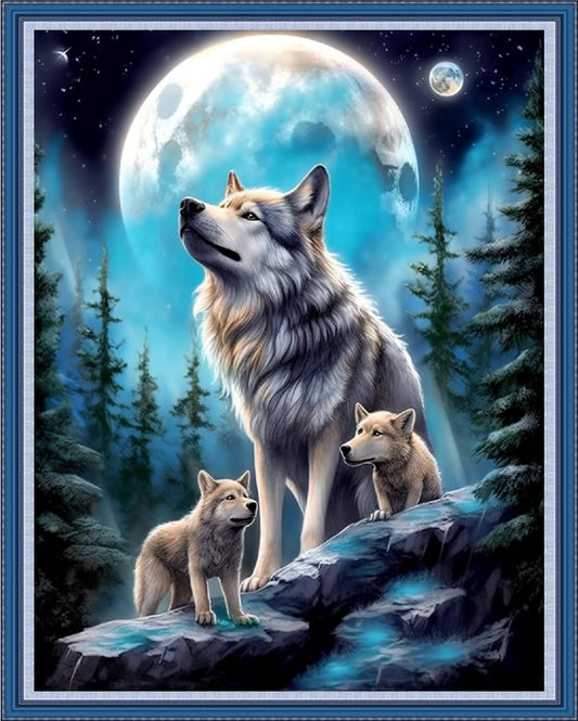 Dooxvey Cross Stitch Kits for Adults Beginners,Full Range of Cross-Stitch Stamped Kits Needlepoint Kits for Beginners Embroidery Kits 11CT Cross Stitch Patterns-Moon Wolf 16x20 inch