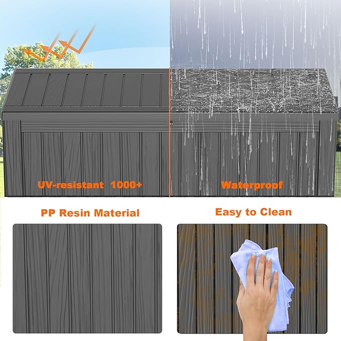 180 Gallon Large Deck Box,Resin Outdoor Storage Box with Lockable for Patio Furniture, Pool Accessories, Garden Tools Waterproof Outside Storage Box, Black