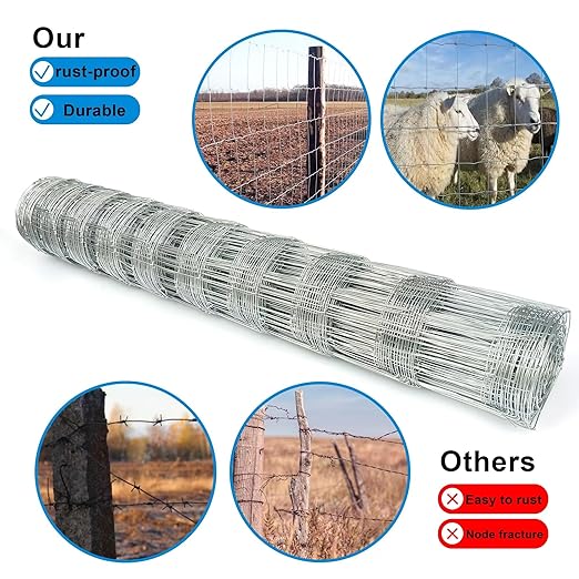 Farm Fence 5ft x 164ft Heavy Zinc Coating Cattle Fence,Galvanized Field Wire Fencing Deer Fence,Goat Fence,Hog Wire Fencing for Yard Livestock & Animals Protection